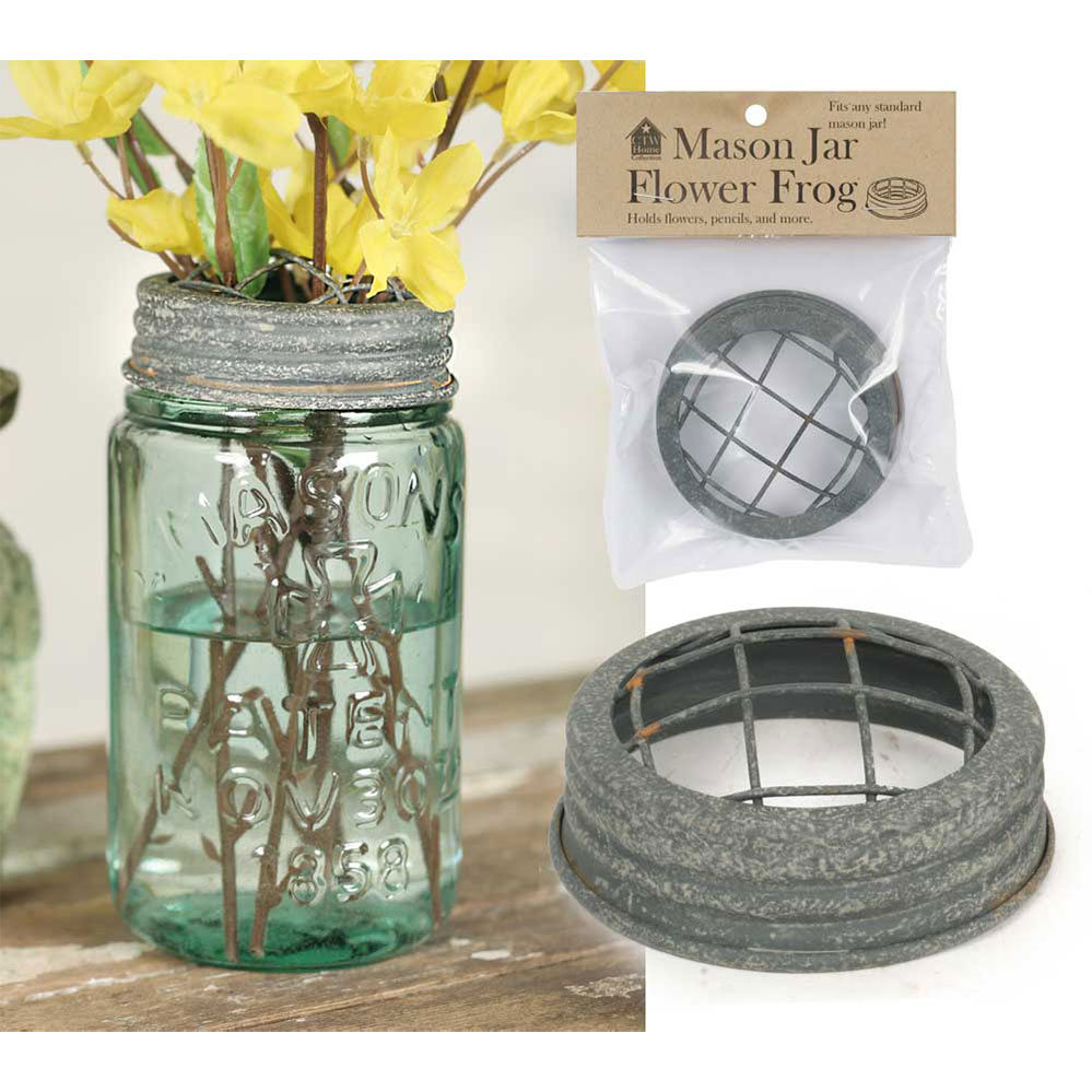 Farmhouse new Mason Jar Flower Frog Jar with Tin Caddy 