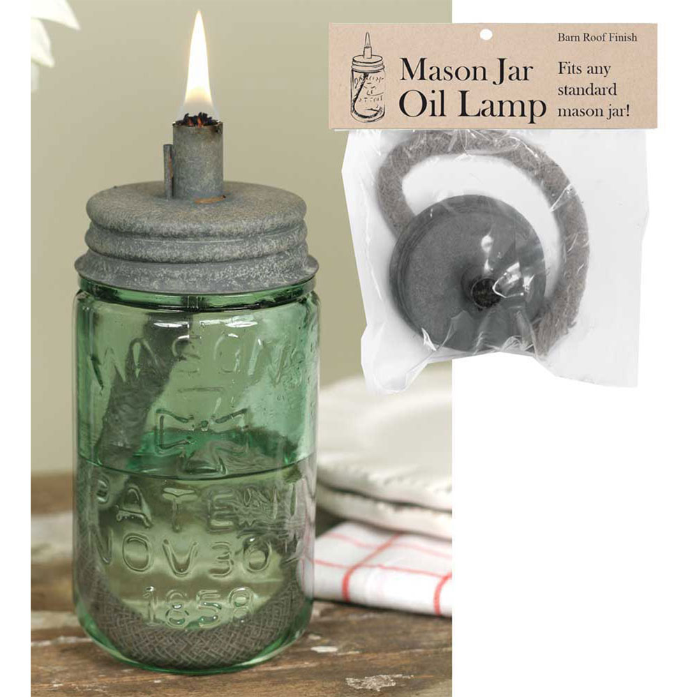 Unique Quality Rustic OIL LAMP Barn Roof Gray LID and Wick for Mason Fruit Jars 