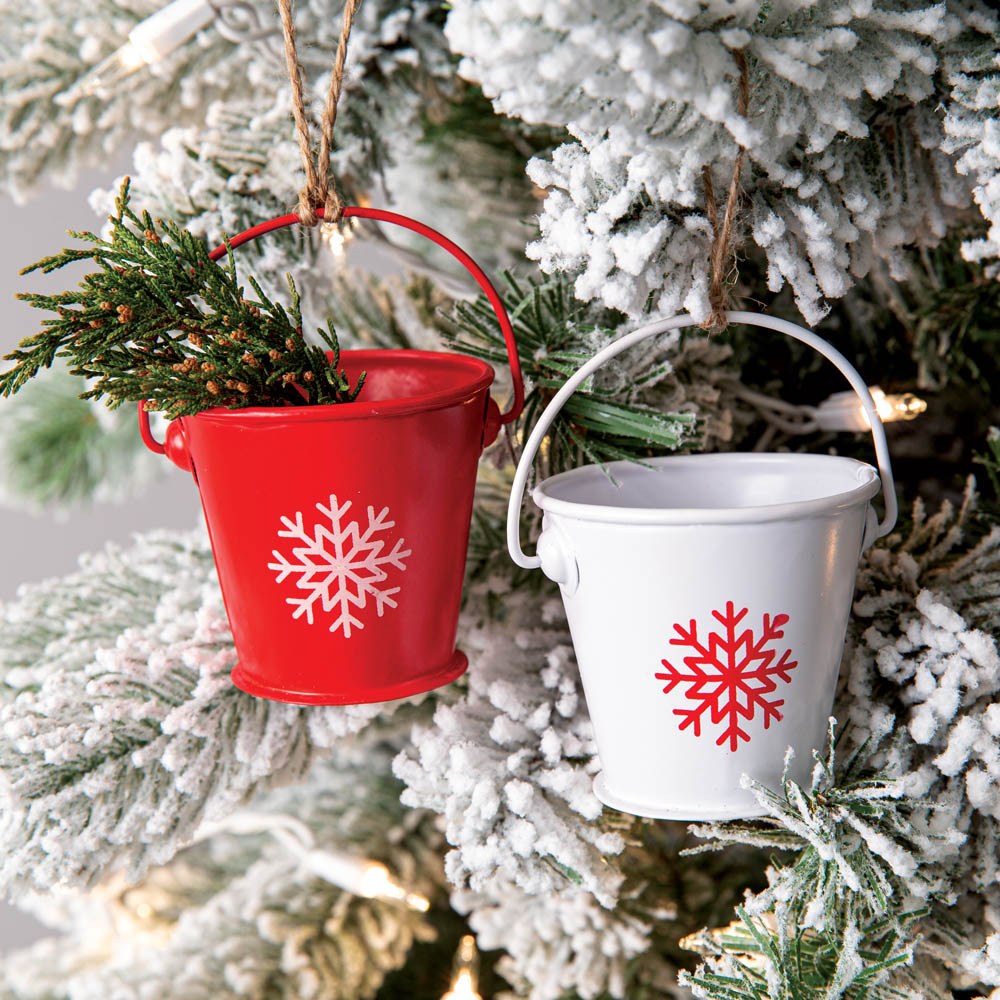 Red and White Bucket Ornaments Box of 4 CTW Home Collection