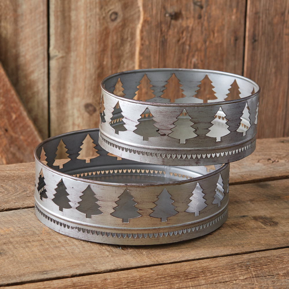 Set of Two Round Christmas Tree Trays CTW Home Collection