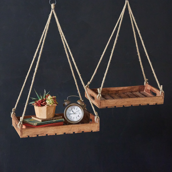 Rustic Wooden Shelves With Rope