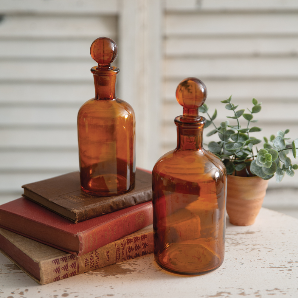 Set of Two Amber Glass Bottles with Stoppers CTW Home Collection