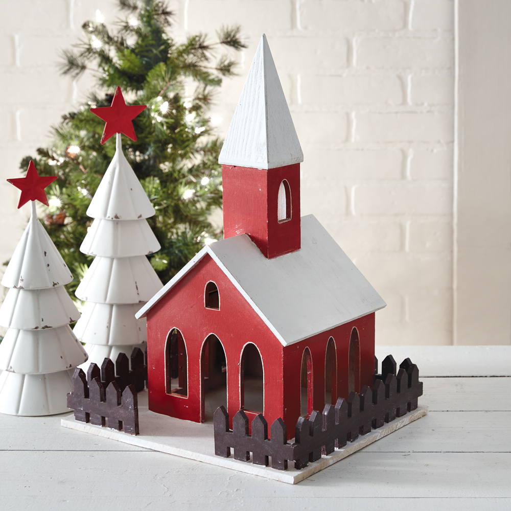 Wooden Holiday Church Lantern CTW Home Collection