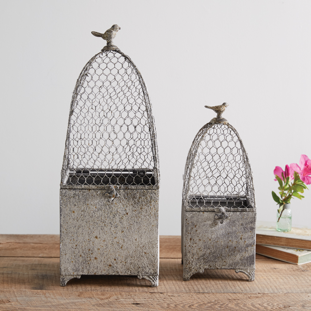 Chicken Wire Mesh Cloche with Base for Plants, Set of Three