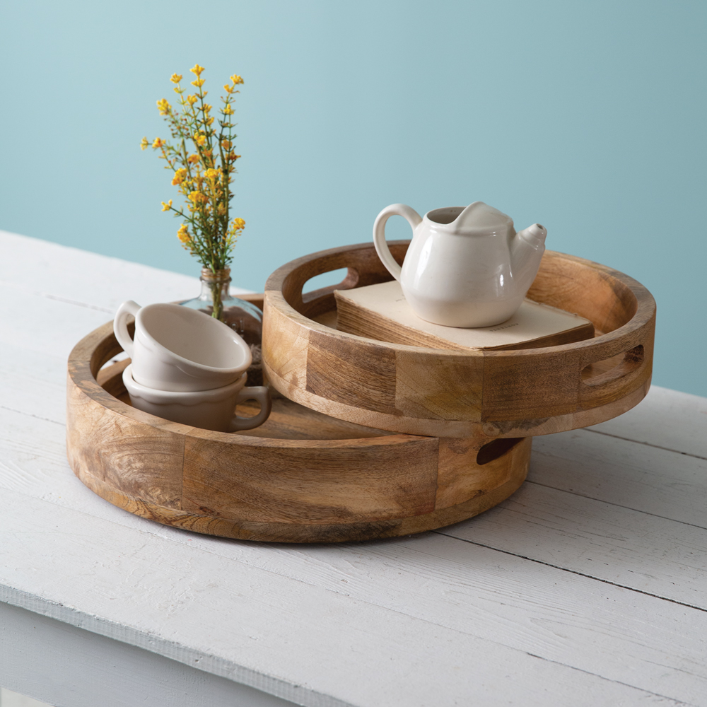 Set of Two Round Wood Trays CTW Home Collection