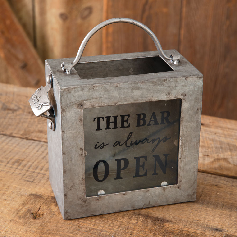The Bar Is Always Open Galvanized Bottle Opener Bin CTW Home Collection