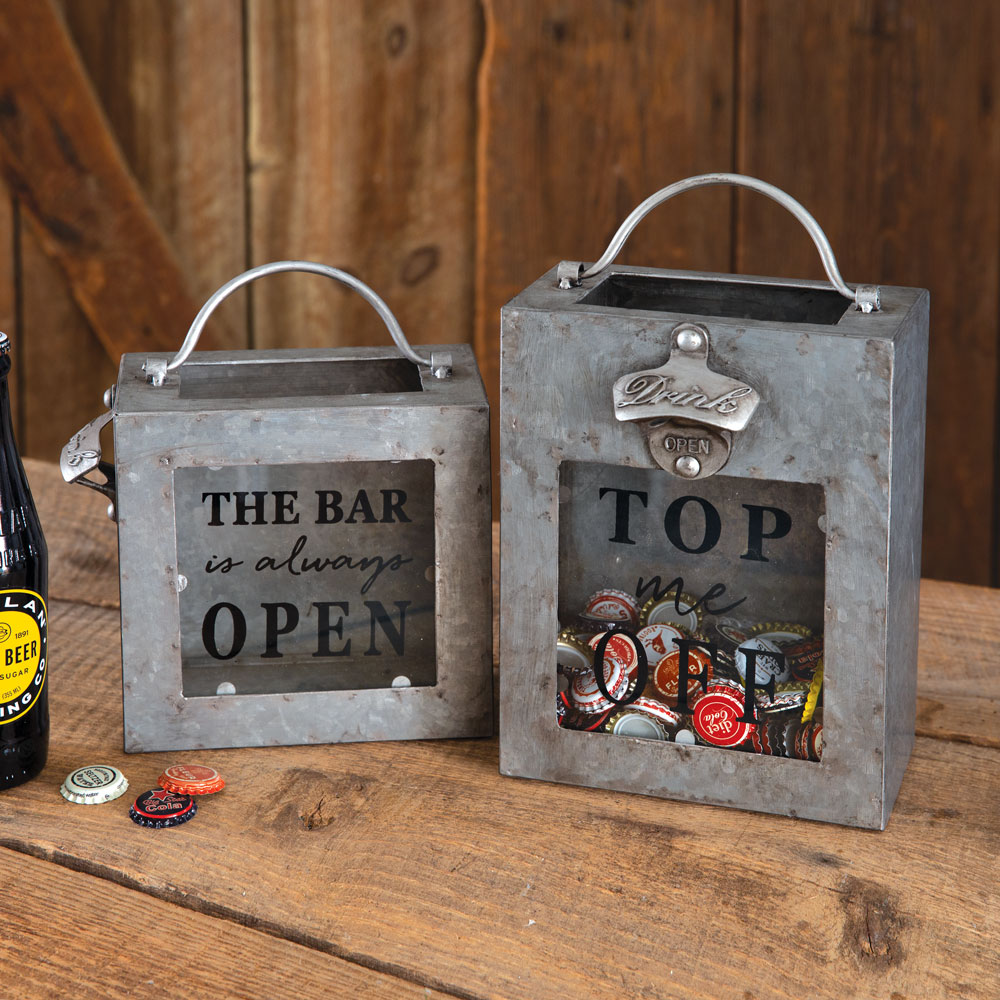 The Bar Is Always Open Galvanized Bottle Opener Bin CTW Home Collection