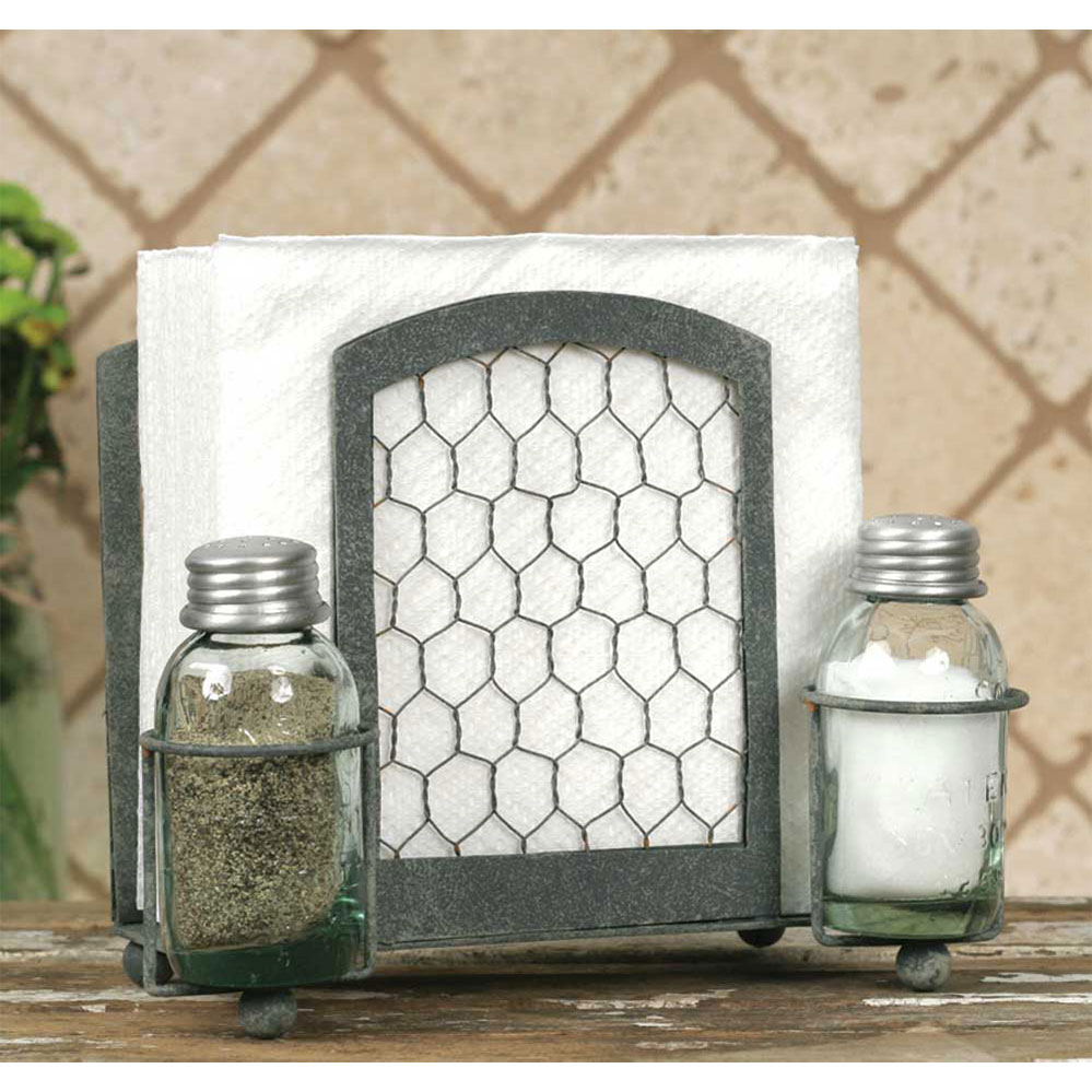 CTW Home Collection Salt & Pepper Shakers with Metal Mason Jar Caddy