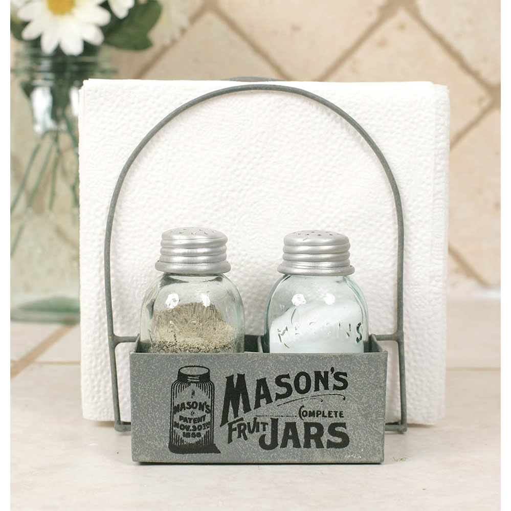 CTW Home Collection Salt & Pepper Shakers with Metal Mason Jar Caddy