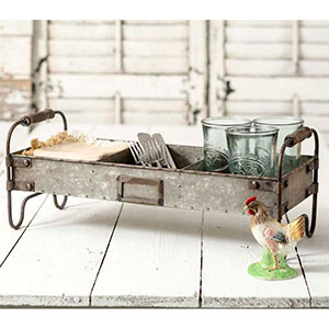 Colonial Tin Works Rustic Industrial Farmhouse Chic Two Tiered Corrugated Square Tray,grey CTW Home Collection