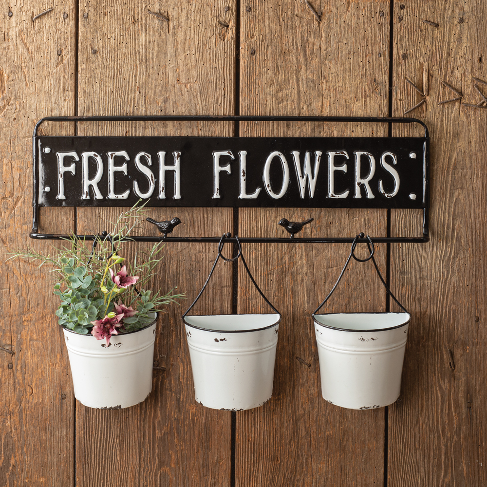 Fresh Flowers Metal Sign with Metal Buckets CTW Home Collection