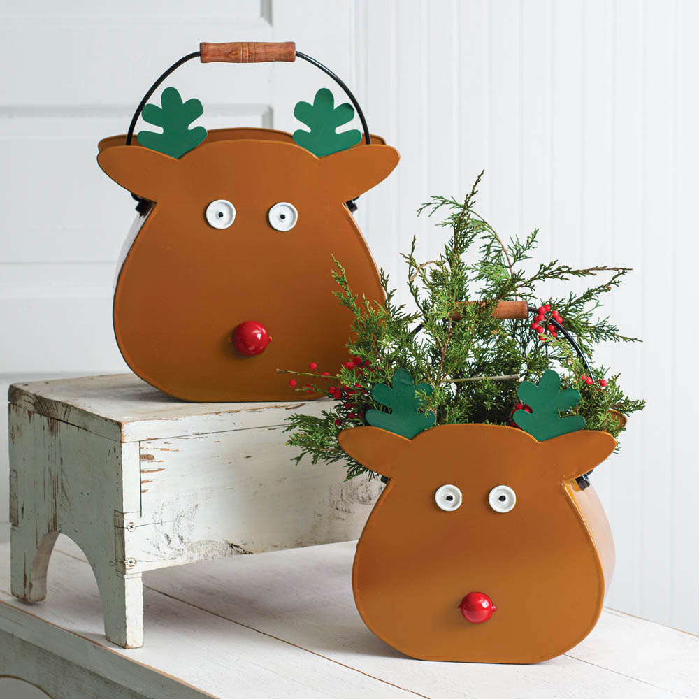 Set of Two Reindeer Metal Buckets CTW Home Collection