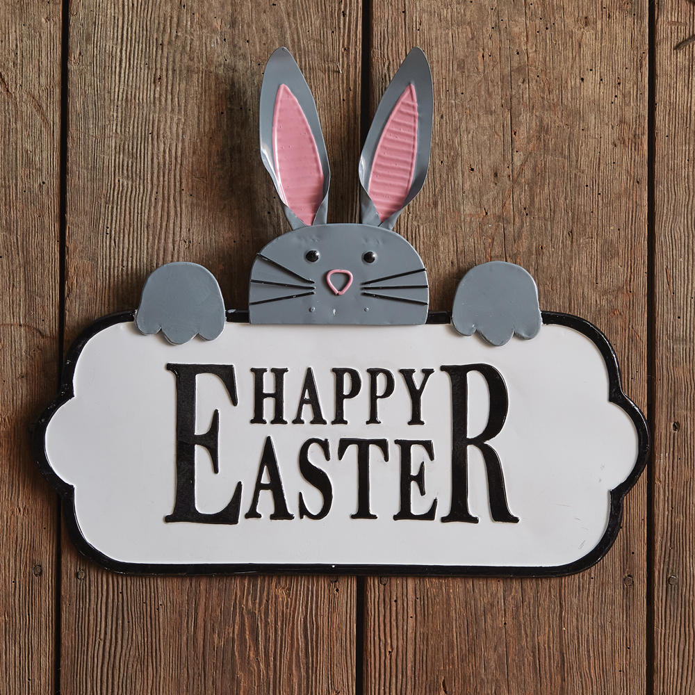 Easter Bunny Rabbit Carrots HAPPY EASTER Hanging Wall Sign Decor 14.25" w 