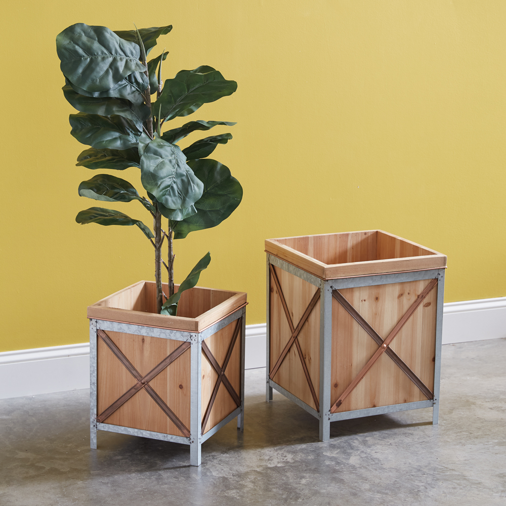 Set of Two Wood Planter Boxes | CTW Home Collection