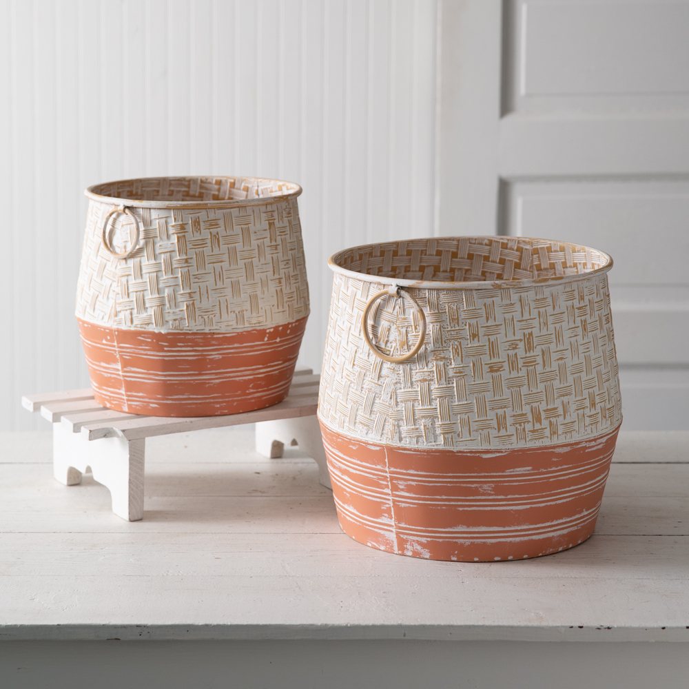 Set of Two Metal Basket Weave Planters | CTW Home Collection