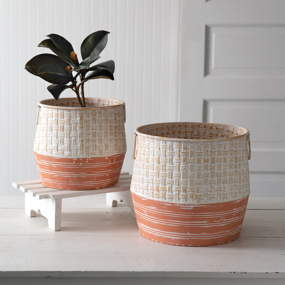Set of Two Metal Basket Weave Planters CTW Home Collection