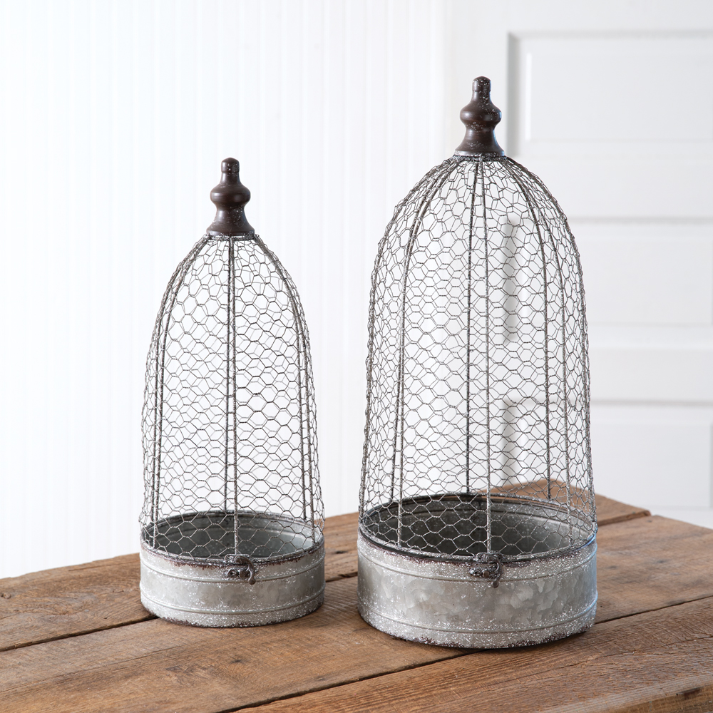 Chicken Wire Mesh Cloche with Base for Plants, Set of Three